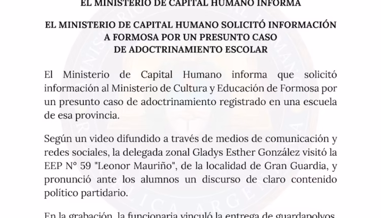 El Gobierno pidió iniciar una investigación por el caso de adoctrinamiento en una escuela primaria de Formosa