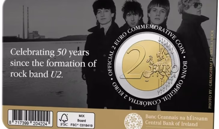 Por el 50 aniversario de U2, el Banco Central de Irlanda lanzó una moneda especial de dos euros