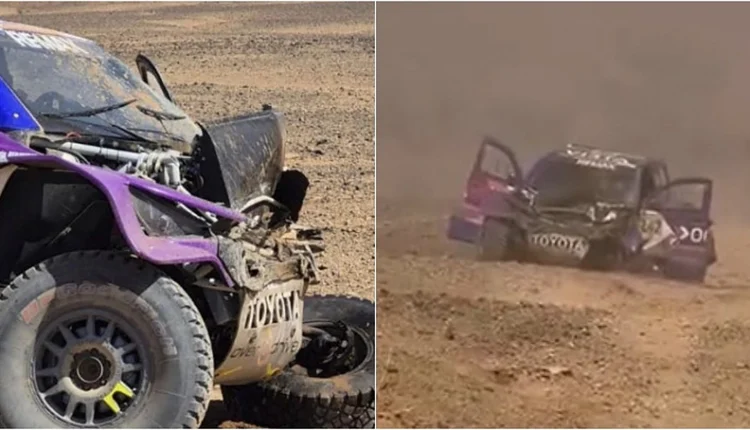 Susto internacional: el sanjuanino Lisandro Sisterna y Kevin Benavides volcaron con su Toyota Hilux en el Mundial de Rally en Marruecos