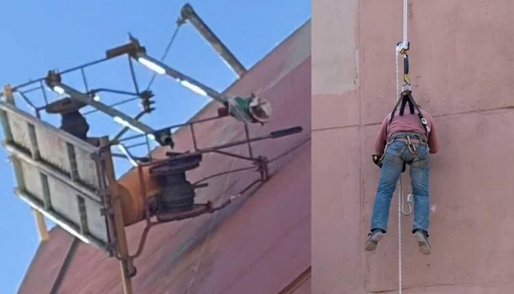 Quedó suspendido a 7 pisos de altura tras ceder el andamio en el que trabajaba